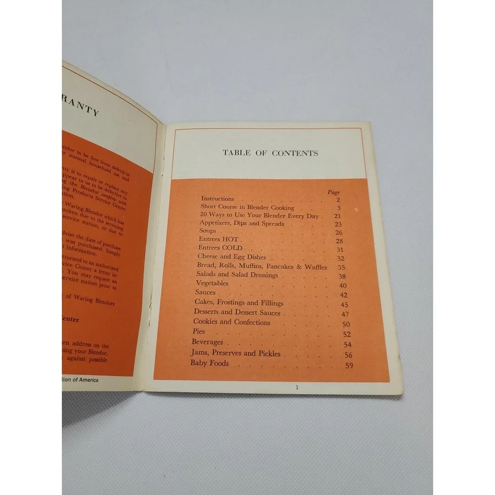 1968 Waring 8 Push Button Blender Cookbook W/ Some Instructions 60+ Page Booklet